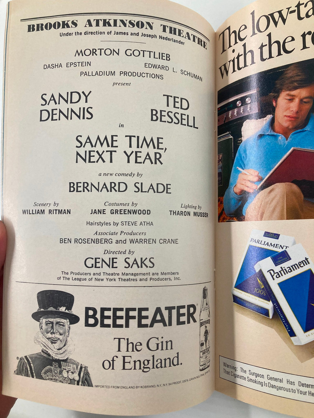 Another interior page from the 1976 Playbill for Same Time, Next Year, highlighting production credits and advertisements.
