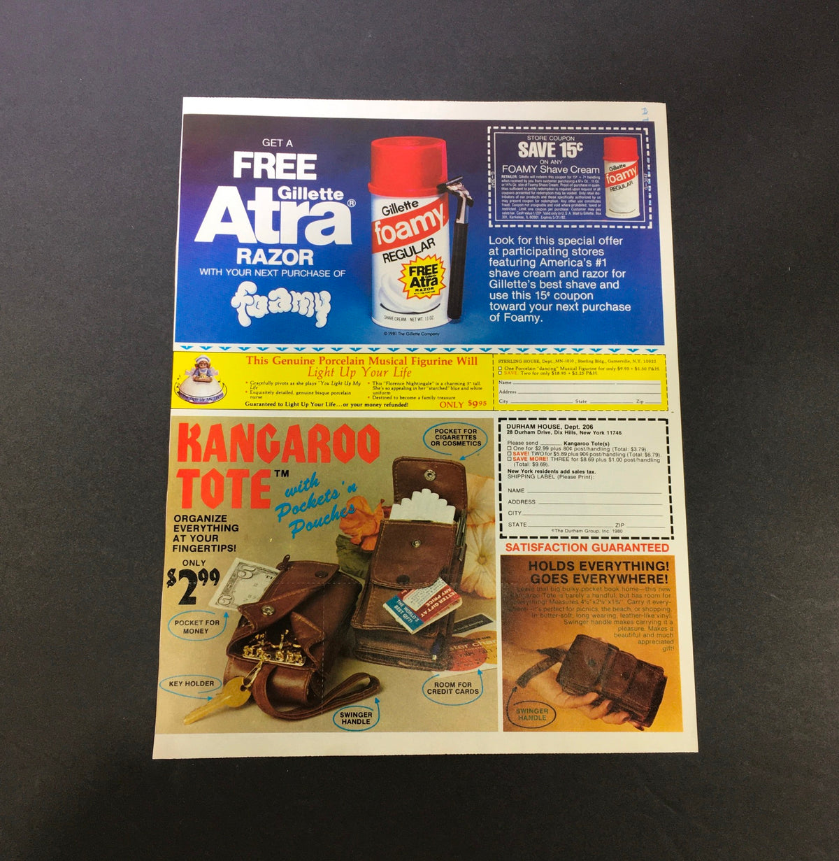 VTG 1980 Newport Lights New 100's Menthol & Regular Cigarettes Print Ad featuring a coupon alongside a Gillette Atra Razor promotional offer, showcasing a vintage advertising style.
