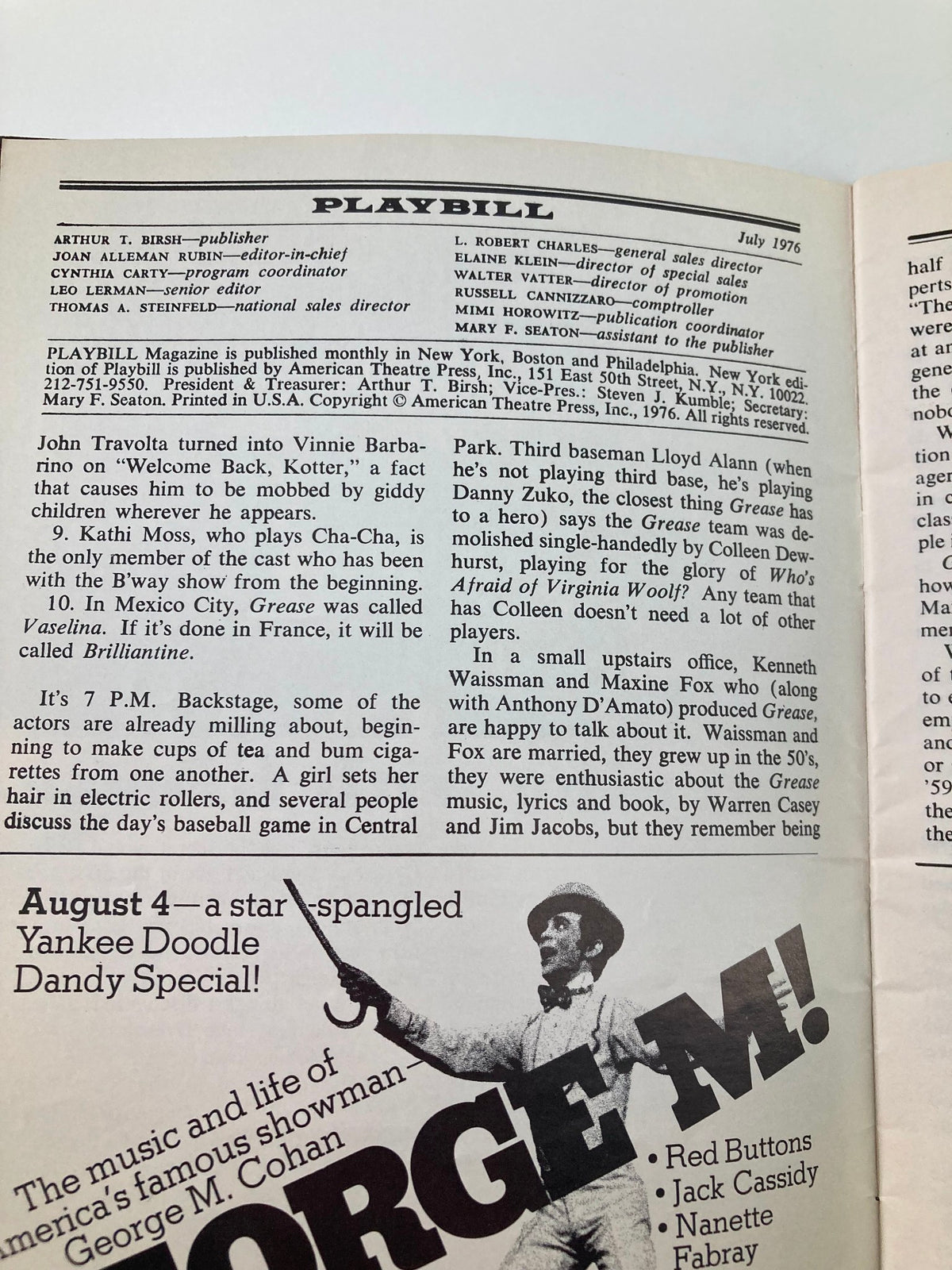 Interior page of the 1976 Playbill for The Royal Family at the Helen Hayes Theatre, featuring production details and cast information.
