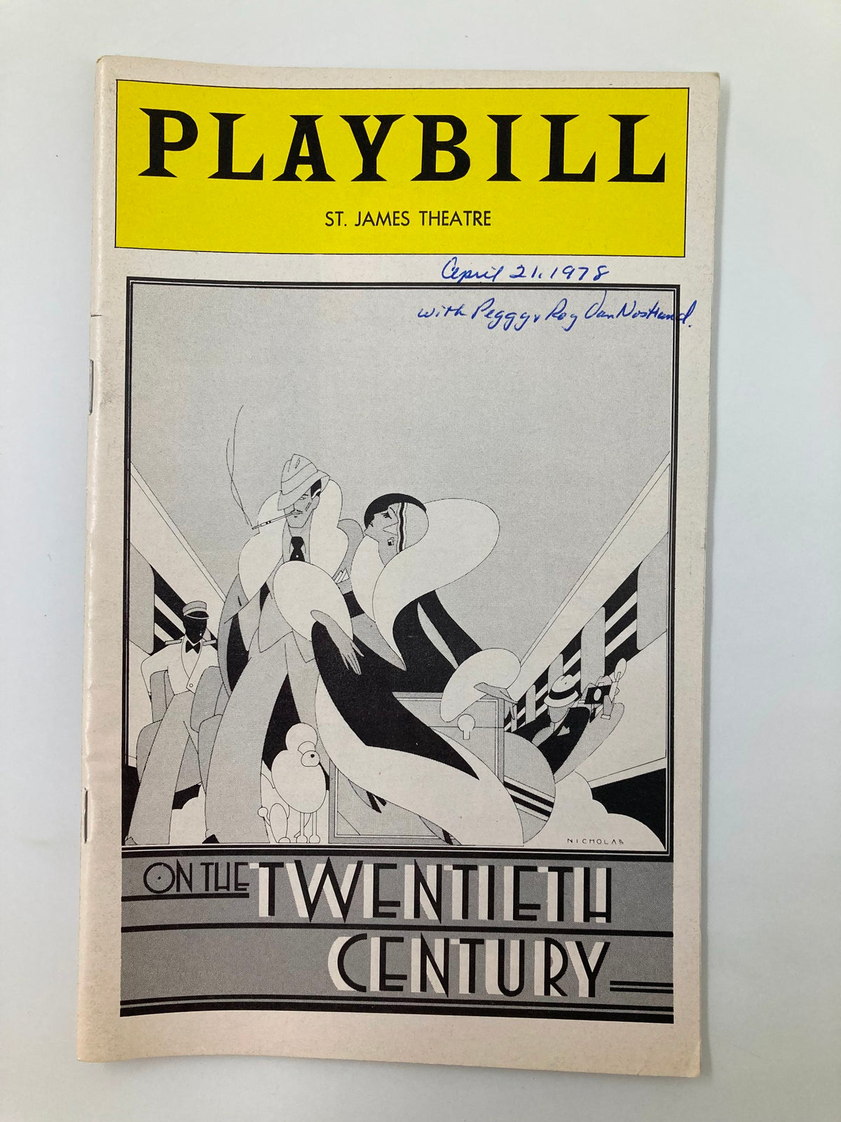 1978 Playbill from St. James Theatre On The Twentieth Century featuring a cover illustration and handwritten notes.