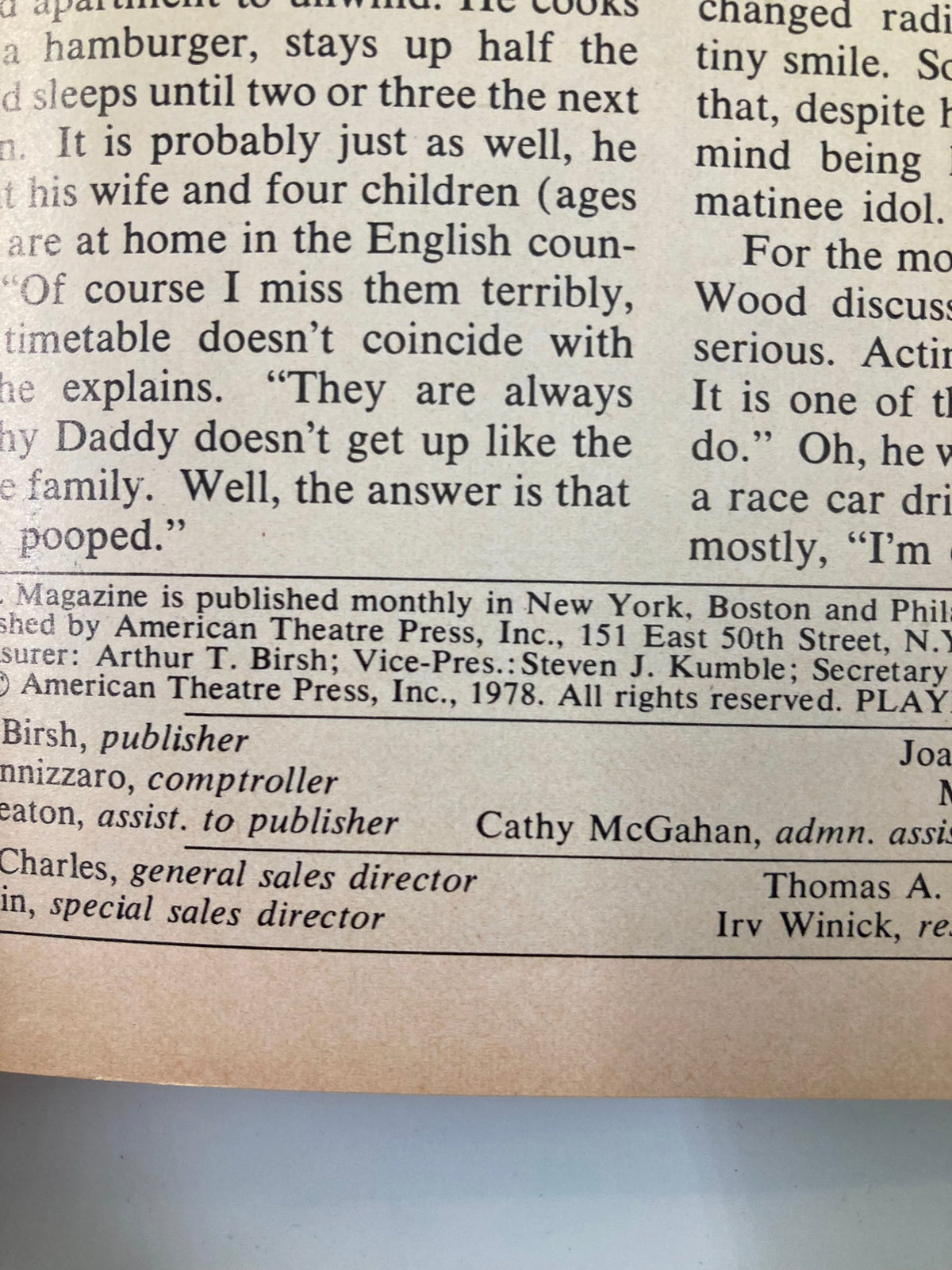 1978 Playbill Winter Garden Beatlemania, featuring an article excerpt discussing the challenges of juggling family life and career in theater, showcasing the publication details and production team credits.