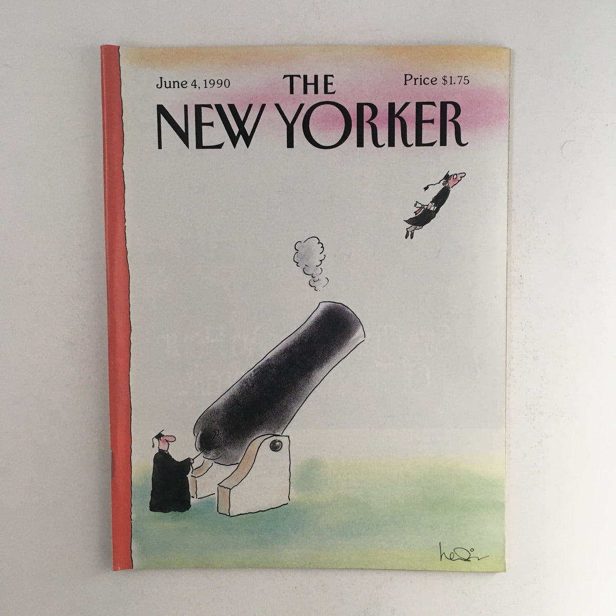 The New Yorker June 4 1990 Full Magazine Theme Cover by Arnie Levin, showcasing a whimsical illustration featuring a man with a cannon.