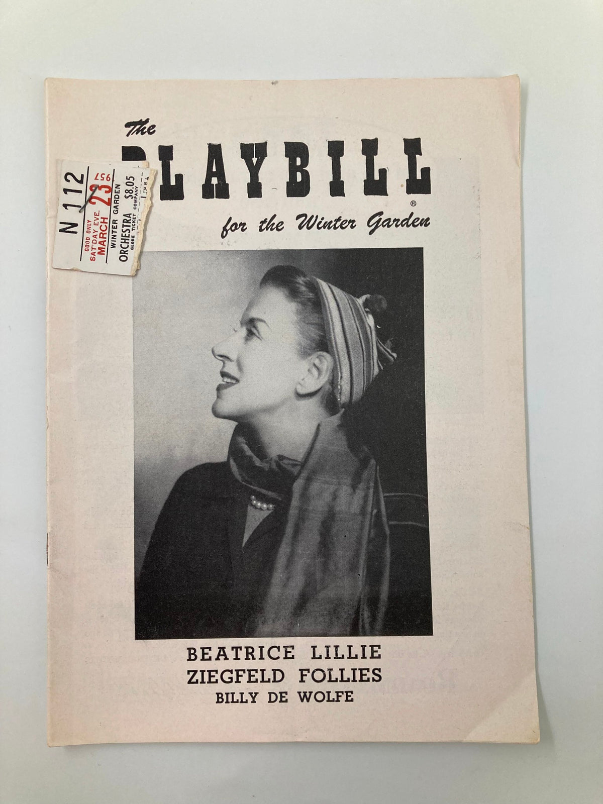 1957 Playbill for the Winter Garden featuring Beatrice Lillie in Ziegfeld Follies and Billy de Wolfe, showcasing vintage theatrical charm.