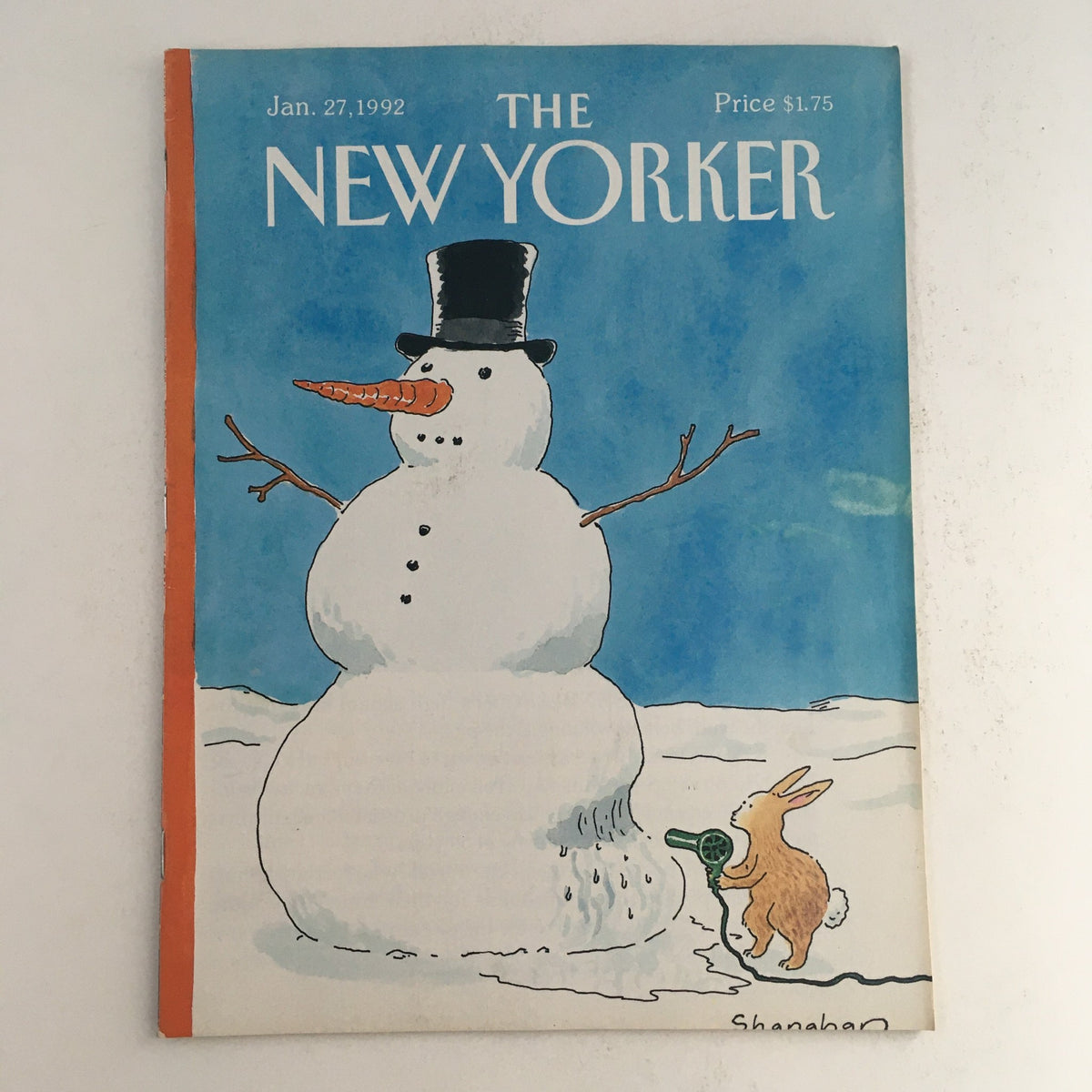 Cover of The New Yorker January 27, 1992, featuring a whimsical illustration of a snowman and a rabbit. Artwork by Danny Shanahan.