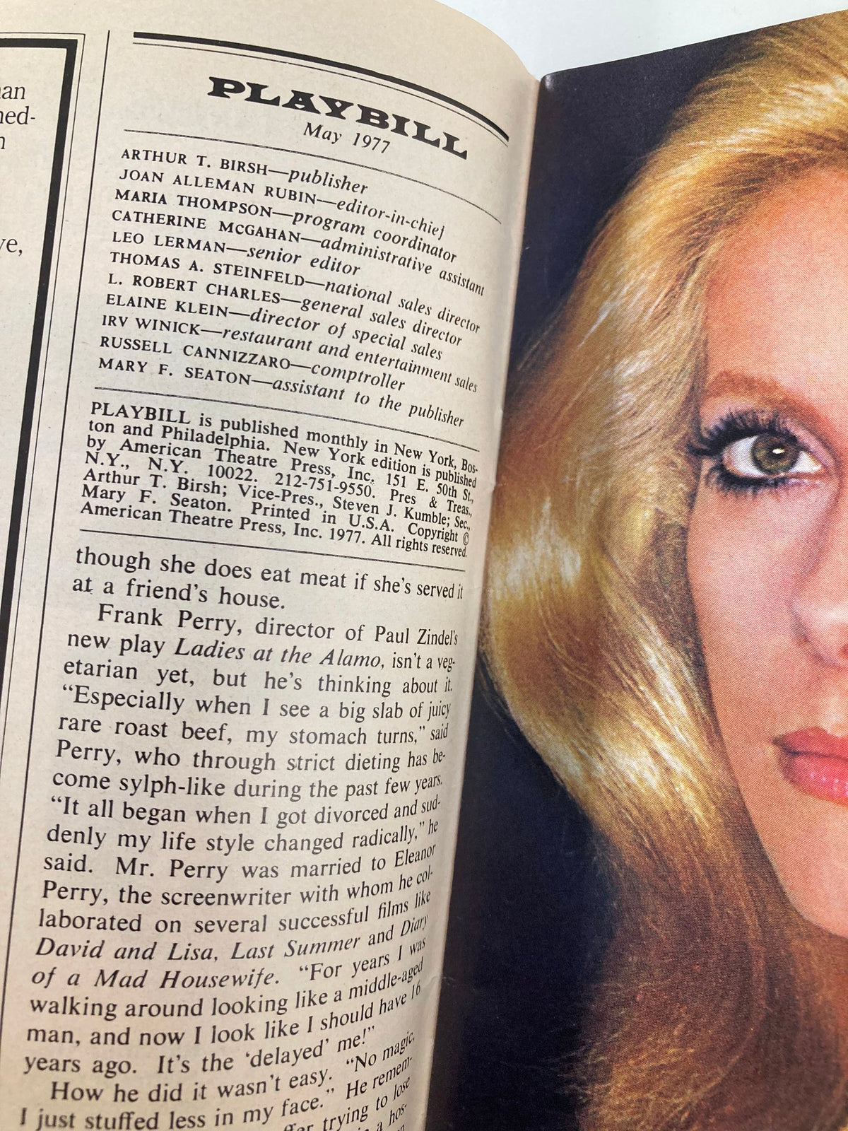 Inside view of the 1977 Playbill for The King & I at Uris Theatre showing publication details.