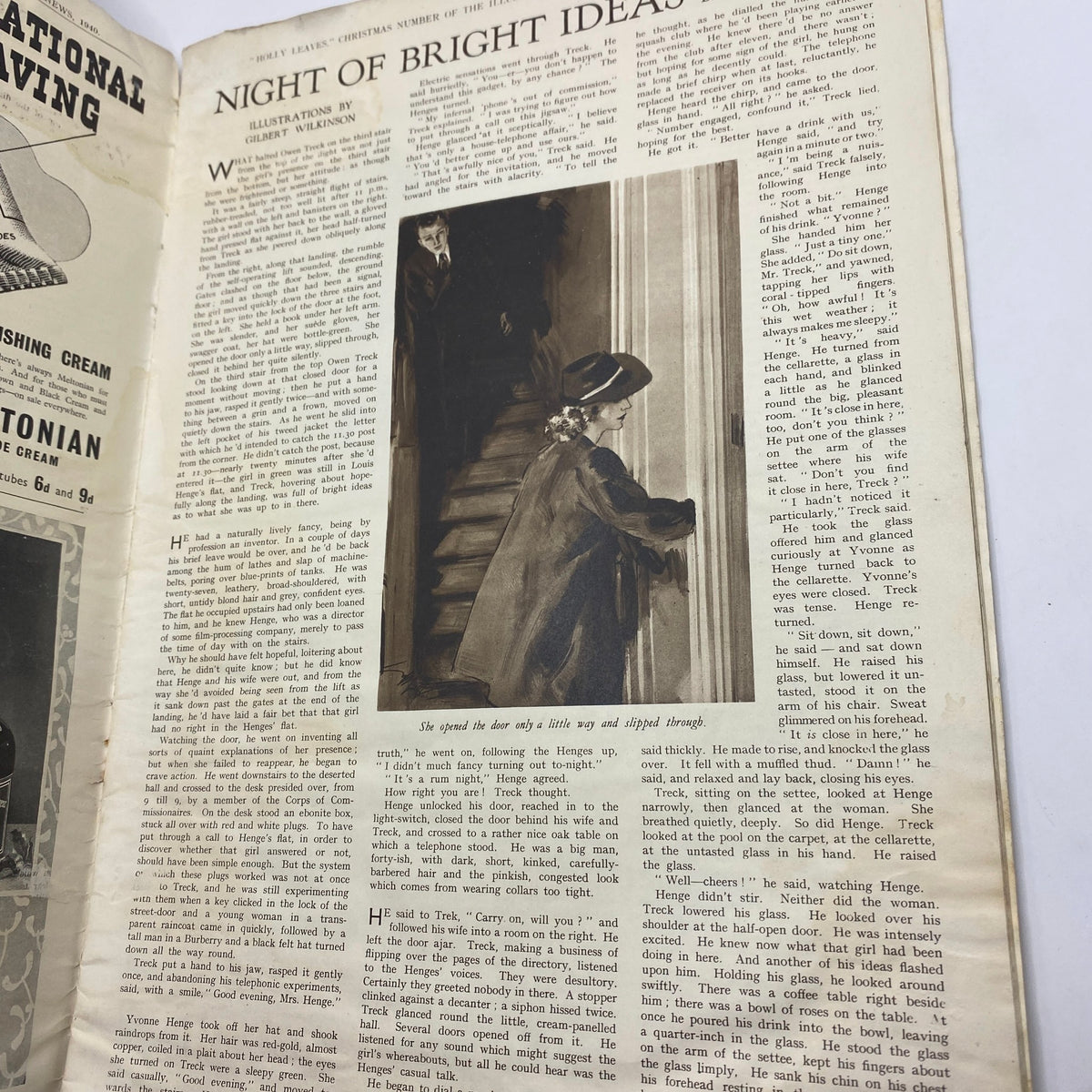 Segment from VTG Holly Leaves Magazine 1949 displaying a narrative story with an illustration by Gilbert Wilkinson.