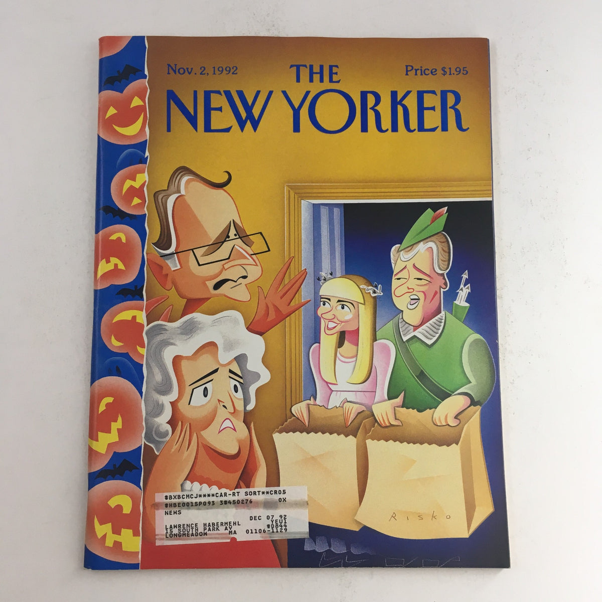 Cover of The New Yorker November 2, 1992 Full Magazine featuring artwork by Robert Risko, depicting whimsical characters in a vibrant illustration.