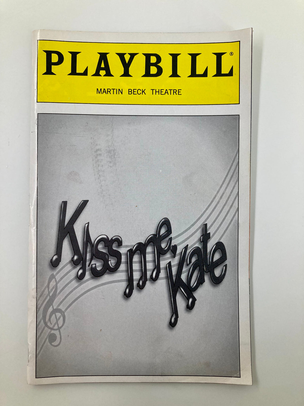 2000 Playbill from Martin Beck Theatre for the production of Kiss Me, Kate featuring iconic typography and design.