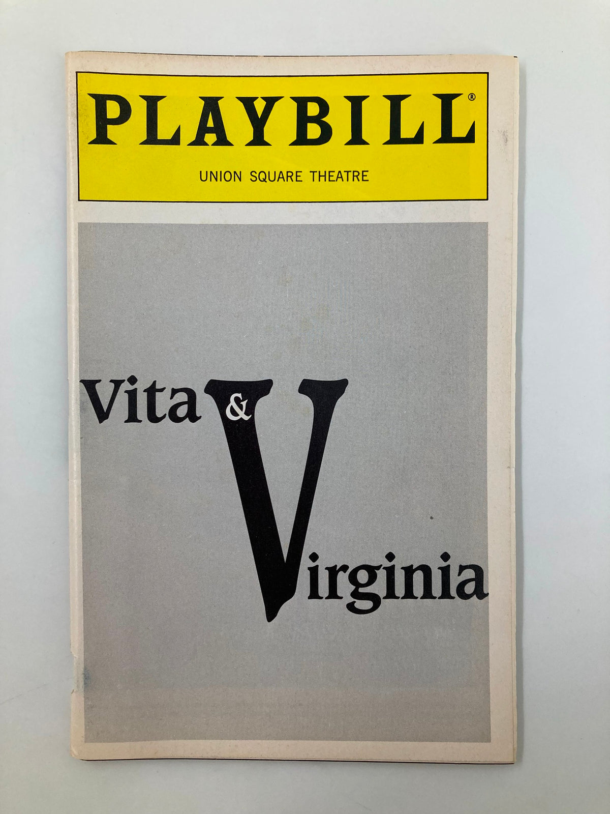 1994 Playbill for Vita & Virginia, featuring the title prominently displayed, from the Union Square Theatre.