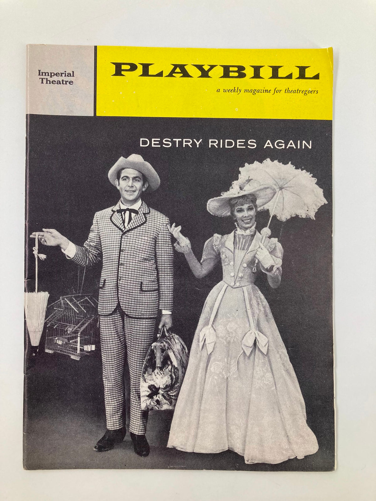 1959 Playbill for Destry Rides Again at the Imperial Theatre showcasing Andy Griffith in a charming performance costume.