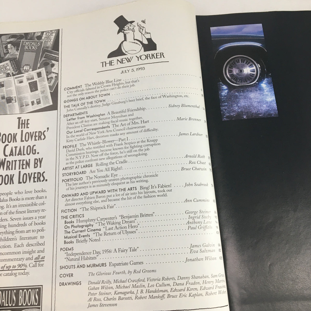 The New Yorker July 5 1993 interior page, showing the table of contents and article listings, including contributions from various authors and references to artwork by Red Grooms.
