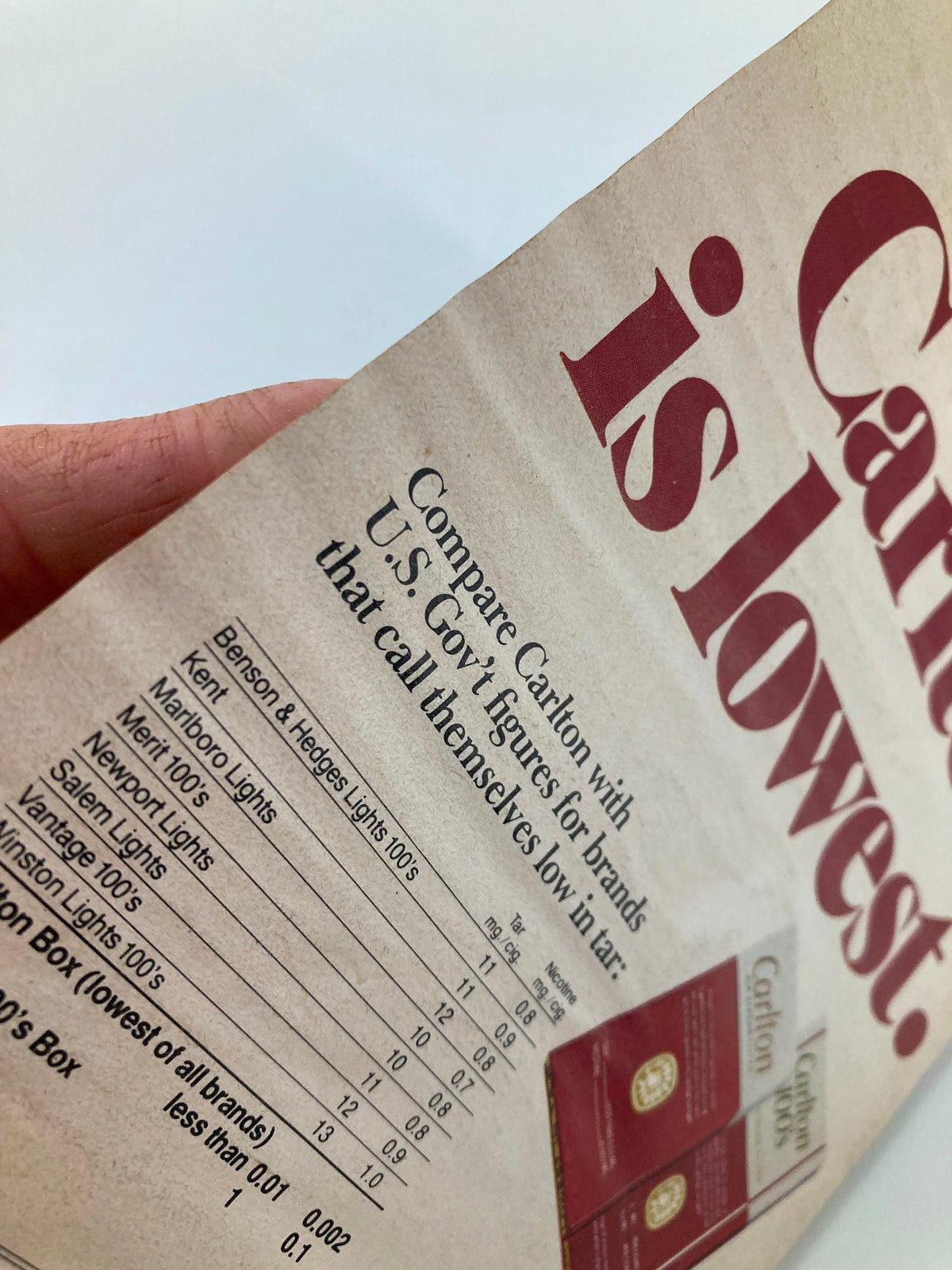 Promotional content within the 1981 Playbill for Sugar Babies, discussing Carlton products and comparisons.