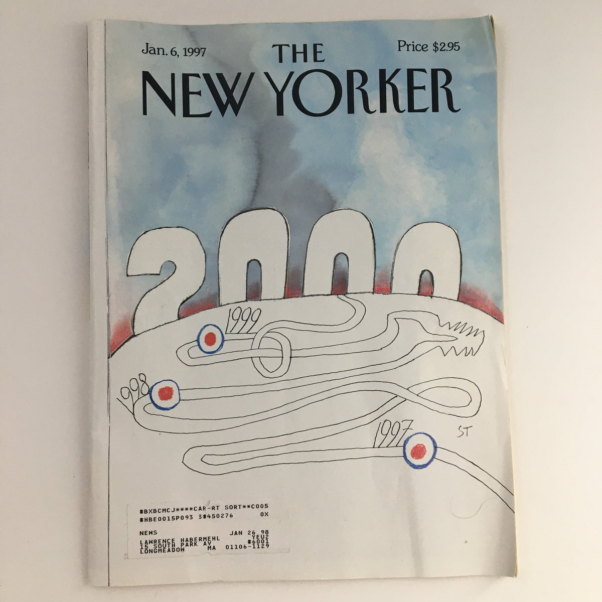 The New Yorker January 6 1997 Full Magazine Theme Cover art by Saul Steinberg featuring the year 2000 with stylized numbers and abstract designs.