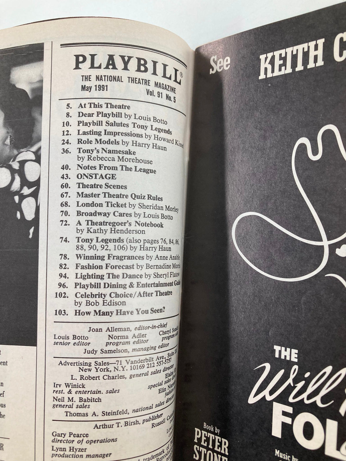 Inside page of the 1991 Playbill for Les Misérables showcasing additional features and content.