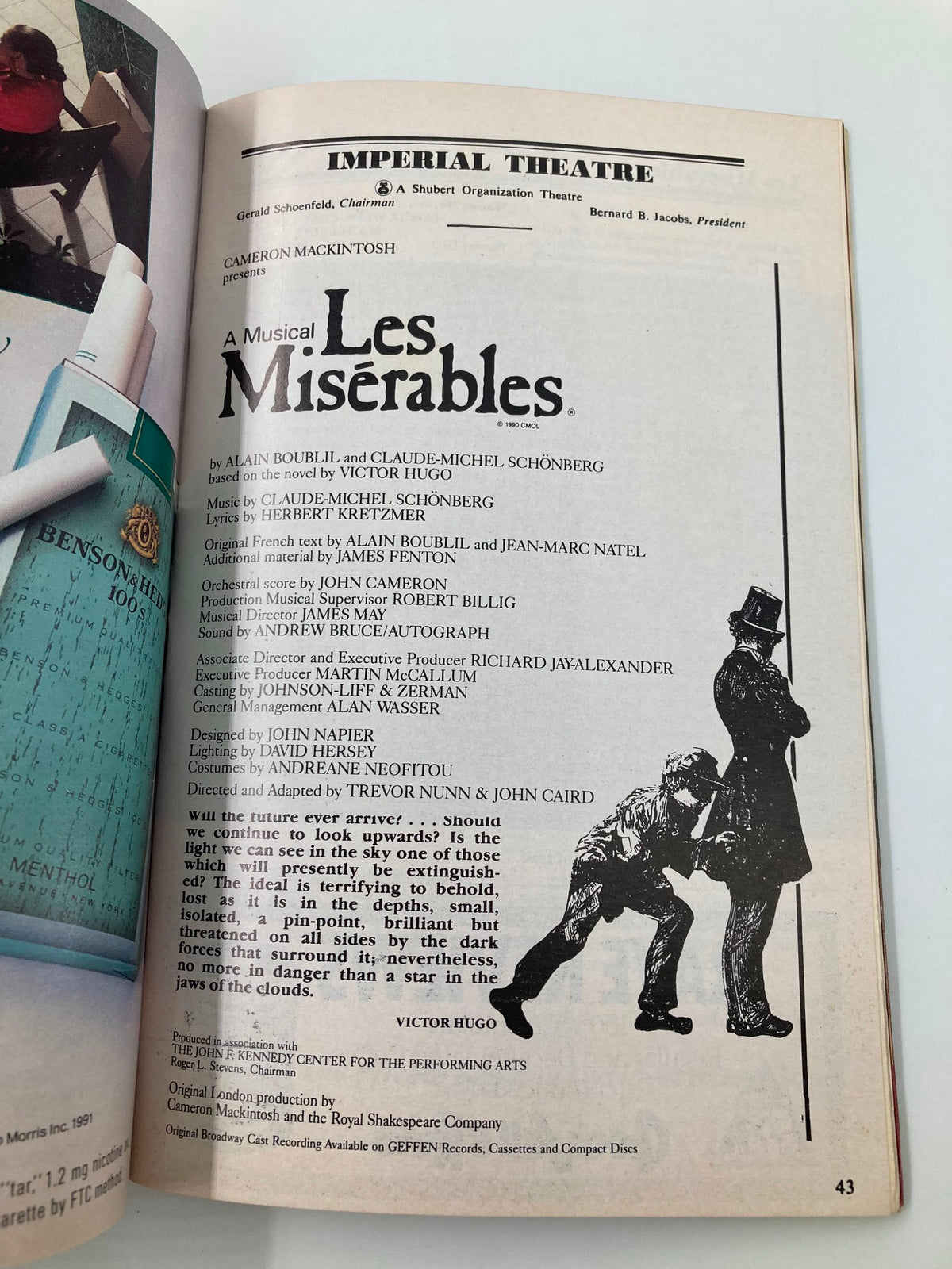 Another interior page of the 1991 Playbill for Les Misérables highlighting cast and production details.