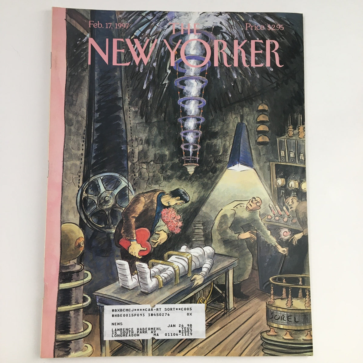 The New Yorker February 17 1997 magazine cover featuring artwork by Edward Sorel, illustrating a workshop setting with characters at work. The title 'The New Yorker' is prominently displayed in pink lettering.