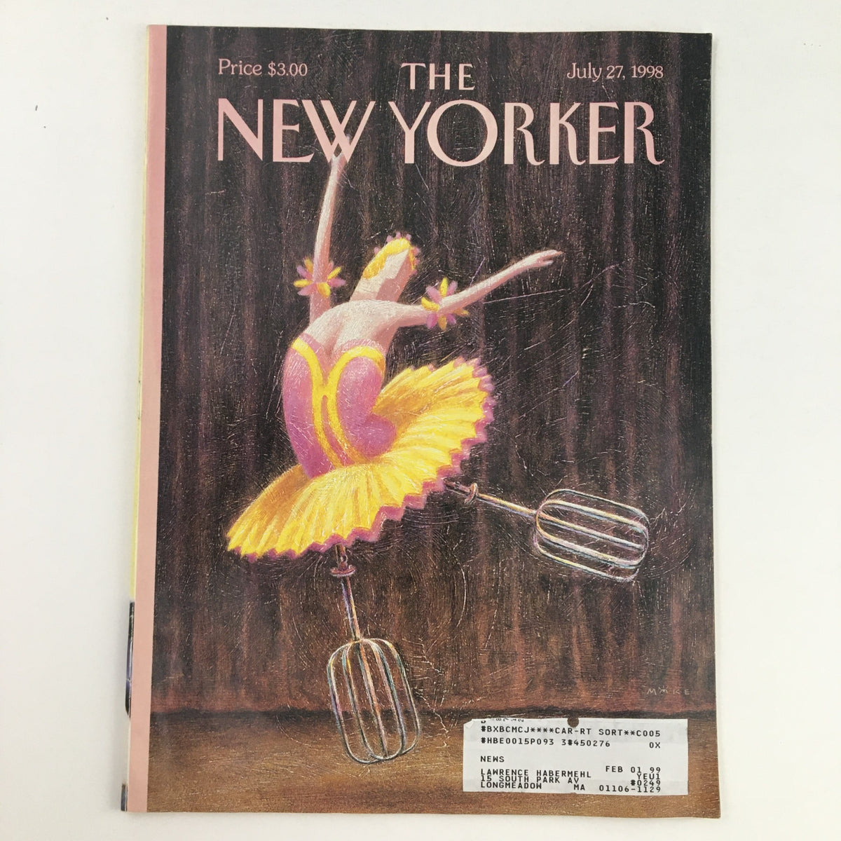 The New Yorker July 27 1998 Full Magazine Cover featuring art by Mike Hodges, depicting a ballerina with vibrant colors, showing its price and theme.
