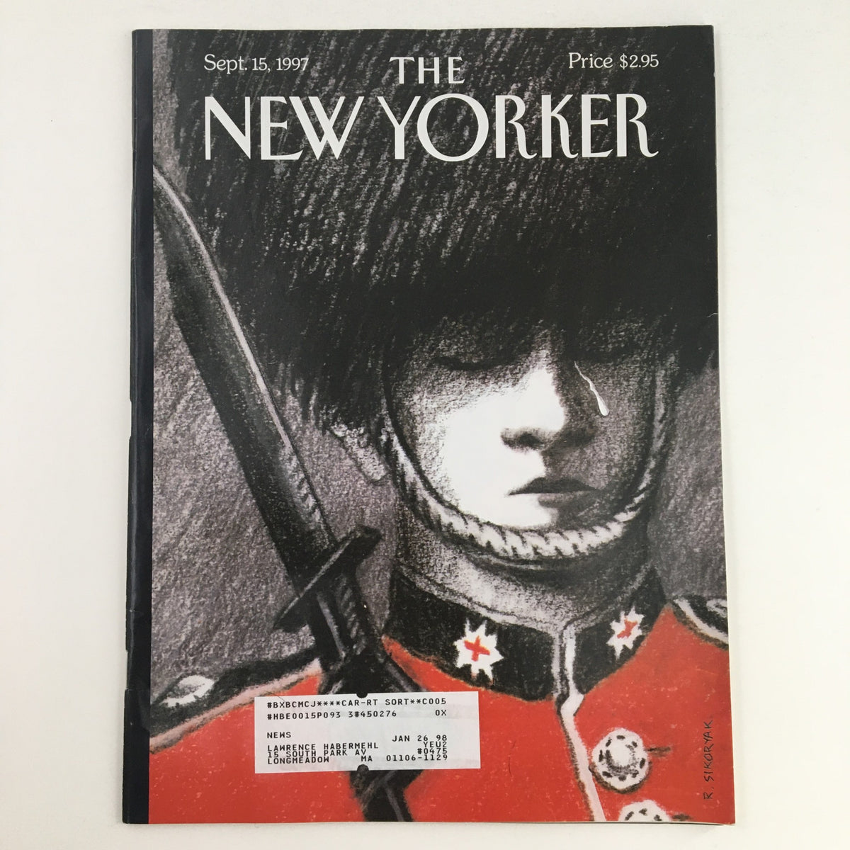 Cover art of The New Yorker September 15, 1997, featuring striking illustration by Robert Sikoryak and highlights the magazine's iconic aesthetic.