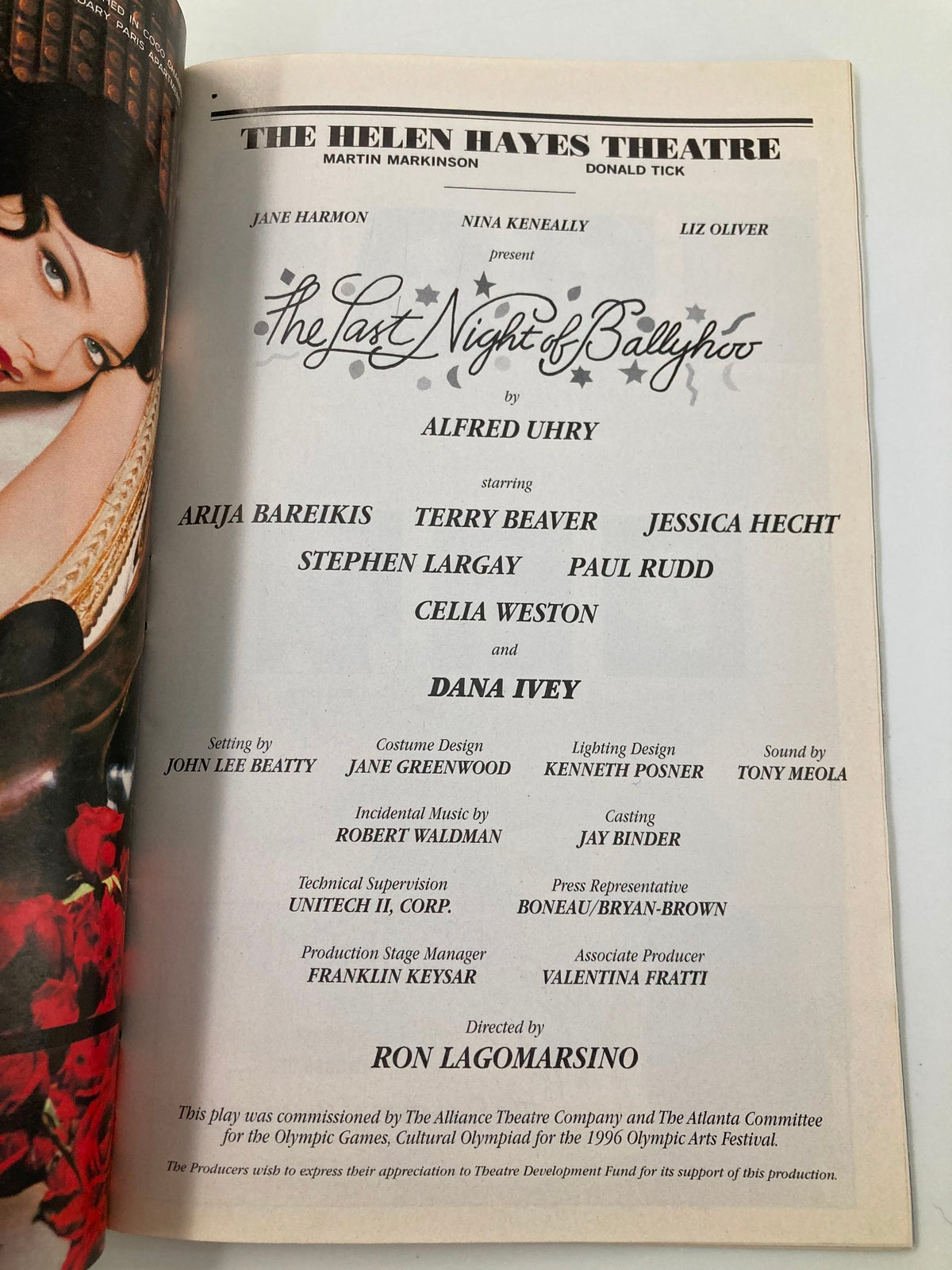 Program page from the 1997 Playbill for The Last Night of Ballyhoo, showcasing cast information and theatrical details.