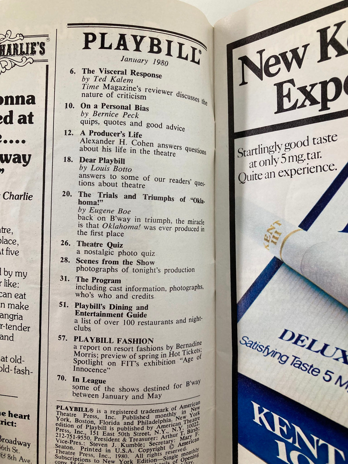 Inside page of the 1980 Playbill for 'Annie' containing various articles and features related to the show.