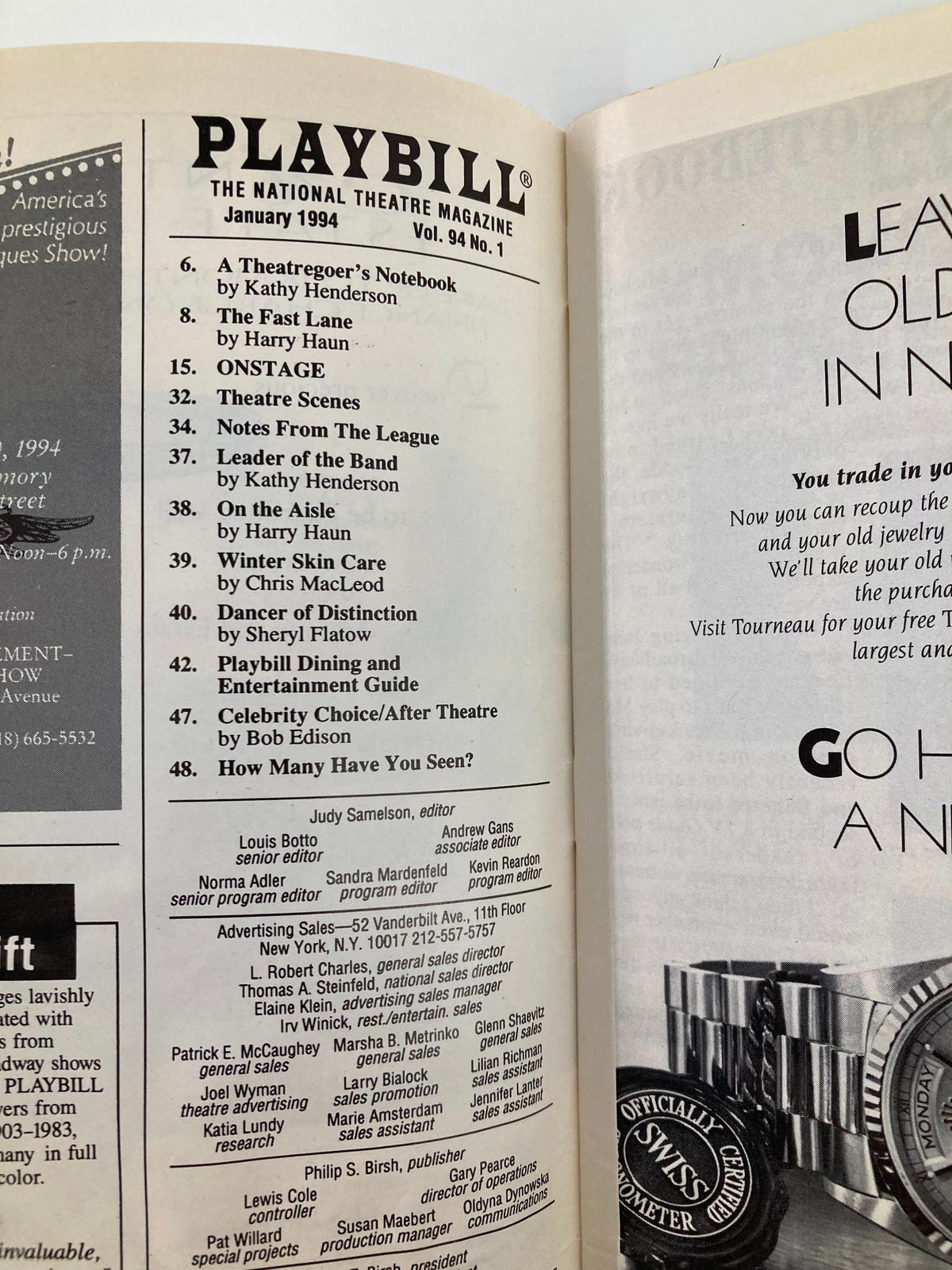 1994 Playbill for Laughter On The 23rd Floor at Richard Rodgers Theatre, featuring pages of the theatre magazine.