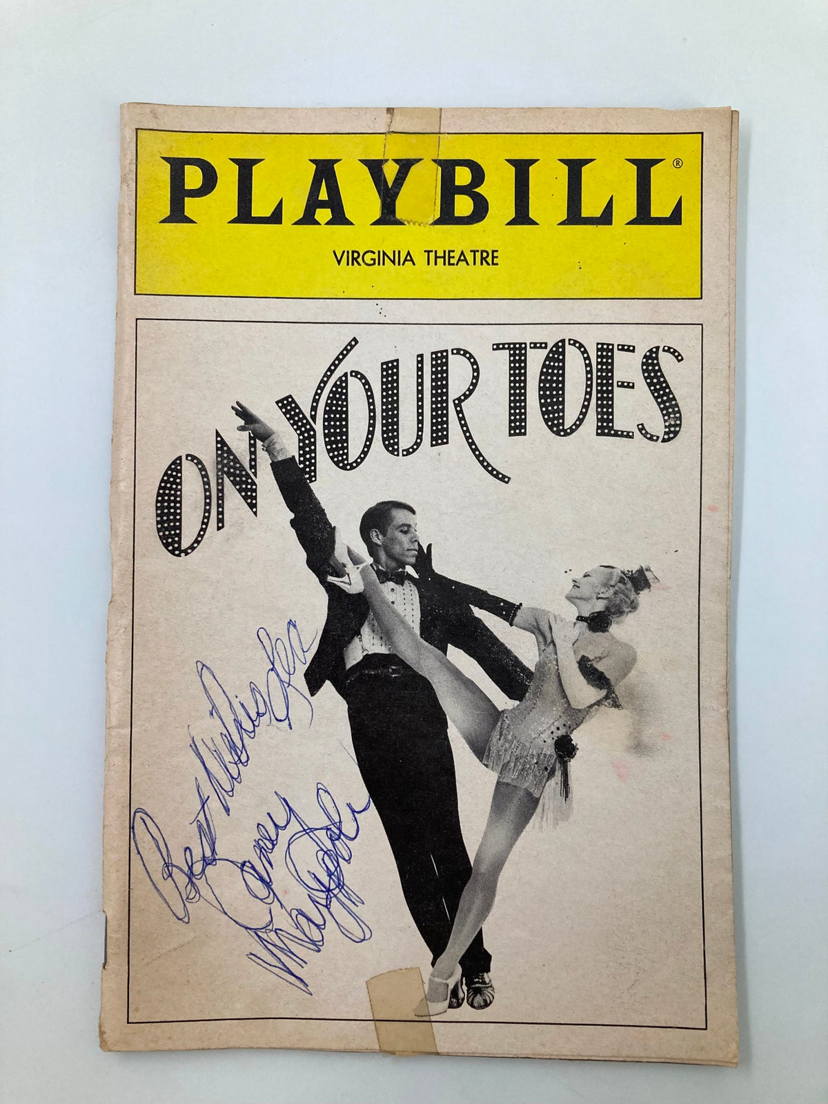 1984 Playbill Virginia Theatre On Your Toes featuring performers in a dance pose, signed with a personal message.