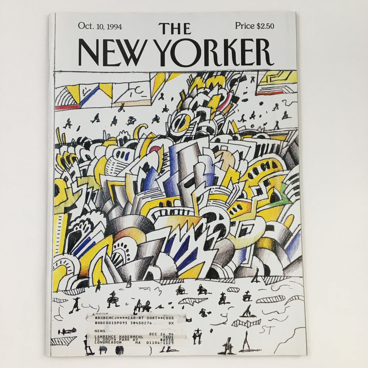 Cover of The New Yorker October 10 1994, featuring a colorful and whimsical illustration by Saul Steinberg, depicting a beach scene with abstract shapes and figures.