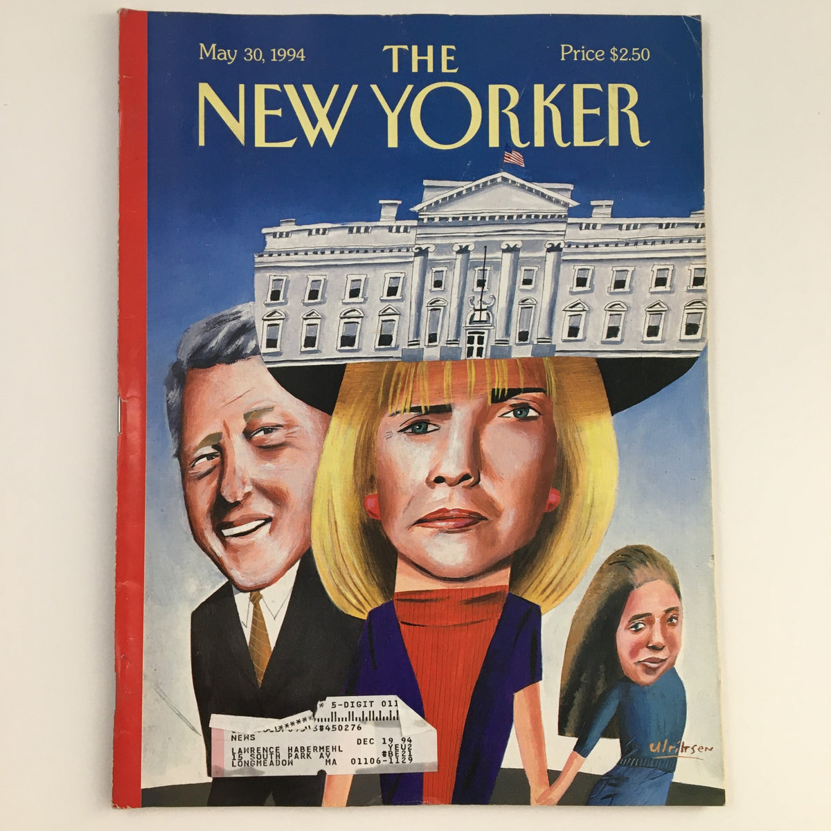Cover of The New Yorker May 30, 1994, featuring a distinctive theme art by Mark Ulriksen, showcasing caricatures of Bill Clinton and Hillary Clinton against a backdrop of the White House.