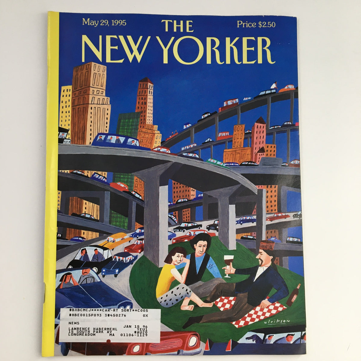 The New Yorker May 29, 1995 Full Magazine Theme Cover by Mark Ulriksen featuring a vibrant illustration of a cityscape with busy highways and a picnic scene, showcasing the cultural essence and nostalgia of the mid-90s.