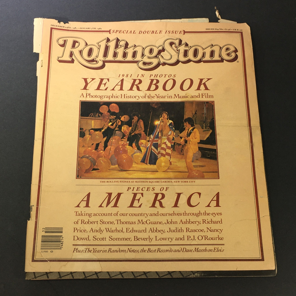 Cover of VTG Rolling Stone Magazine December 4 1981 January 7 1982 featuring a photographic history yearbook and images reflecting American culture and music.
