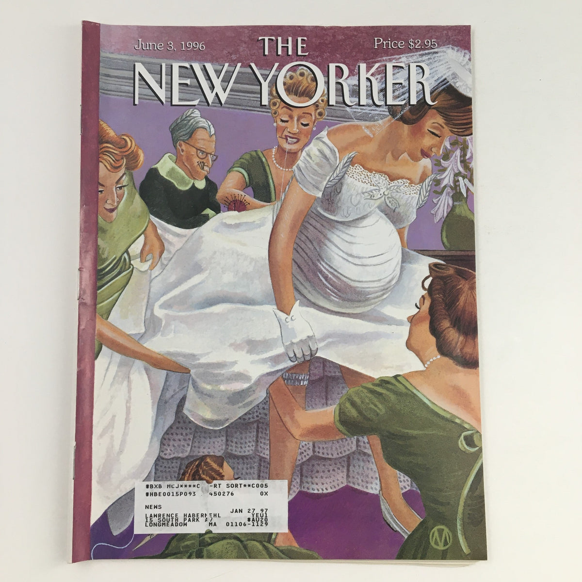 Cover of The New Yorker June 3 1996 featuring an illustration by M. Scott Miller, depicting a bride in a wedding dress surrounded by attendants, showcasing the magazine's theme cover.