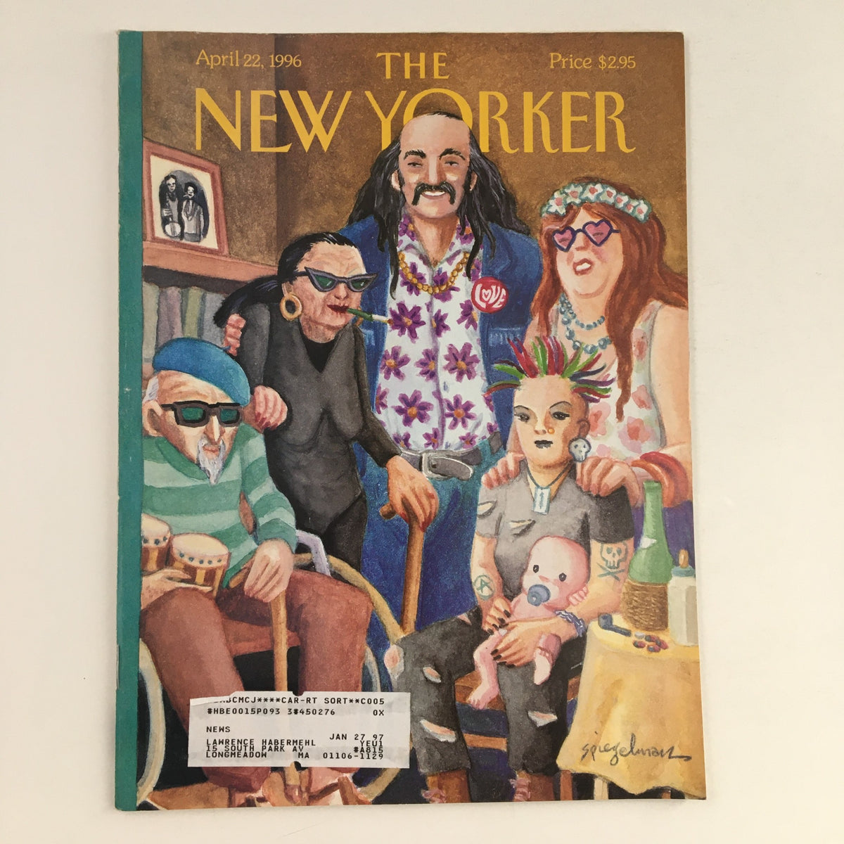 The New Yorker April 22 1996 Full Magazine Theme Cover by Art Spiegelman featuring a colorful illustration of a group of diverse characters in a playful setting.