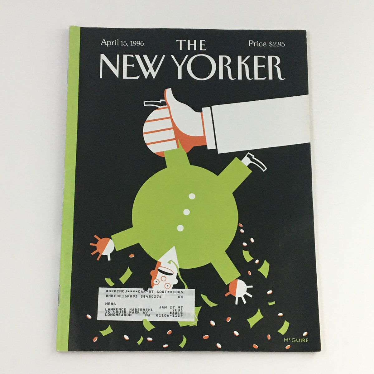 The New Yorker April 15 1996 magazine cover by Richard McGuire featuring an artistic illustration with a whimsical design and vibrant colors.