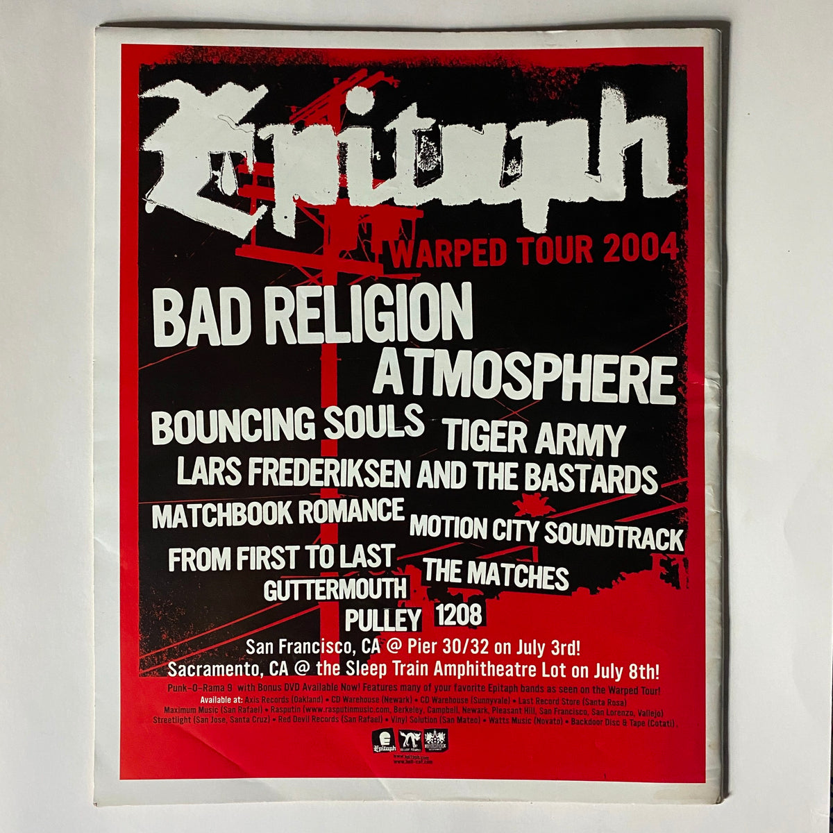 Zero Magazine July 10, 2004 issue featuring promotional content for the Epitaph Warped Tour 2004 with bands like Bad Religion, Atmosphere, Bouncing Souls, and others. Perfect for heavy metal enthusiasts and collectors.