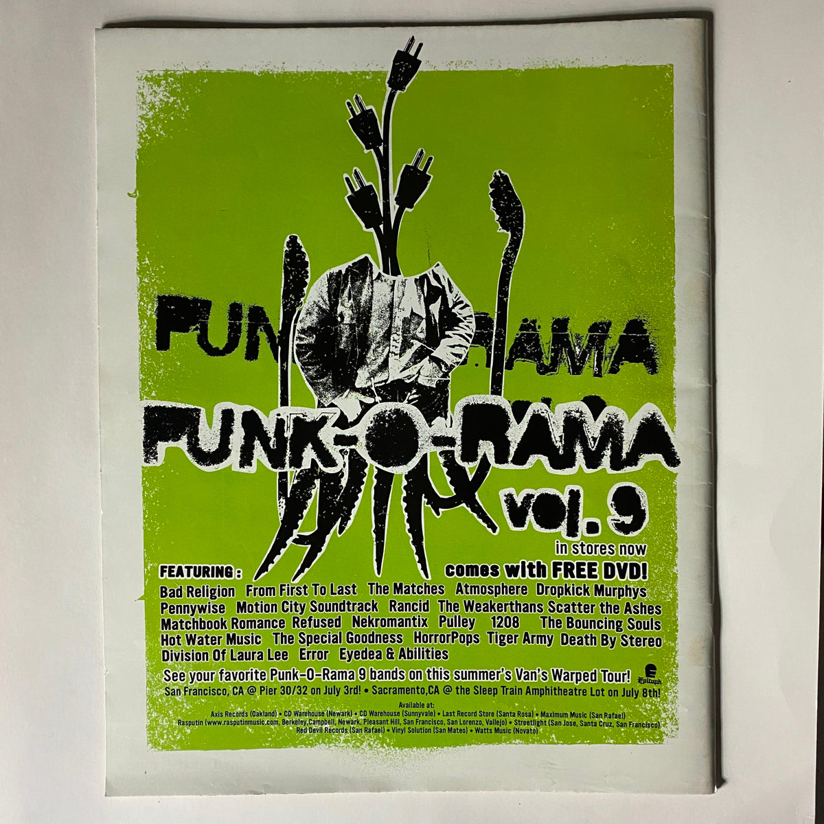 Punk-O-Rama Vol. 9 advertisement featured in Zero Magazine June 10, 2004, highlighting punk music artists and festivals.