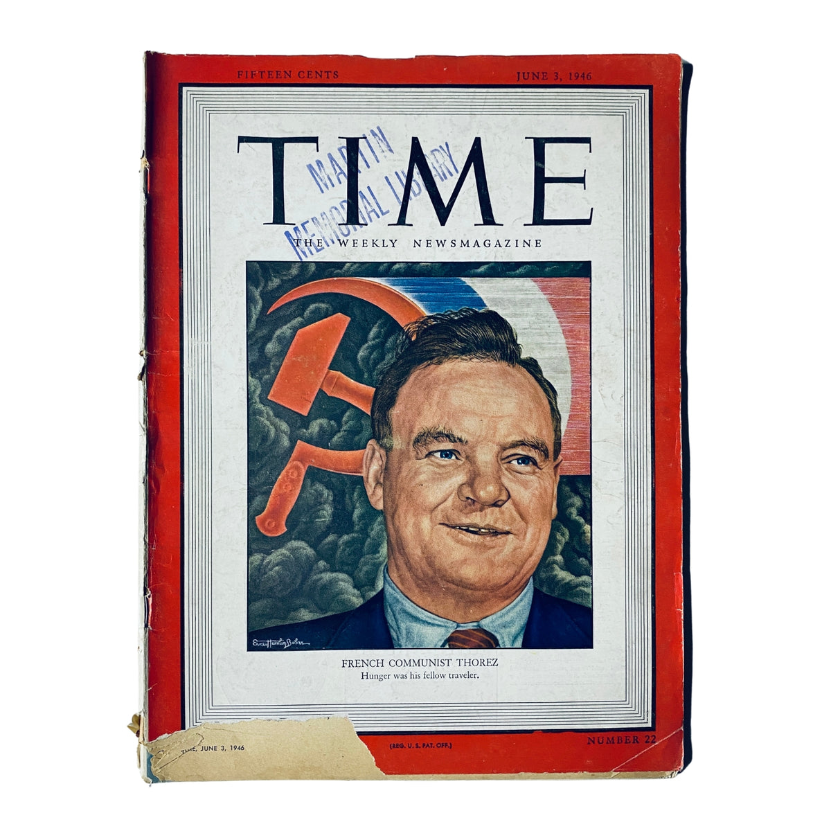Time Magazine cover from June 3, 1946, featuring French Communist leader Maurice Thorez. The cover displays Thorez's portrait alongside communist symbols, highlighting his political significance in post-World War II Europe.