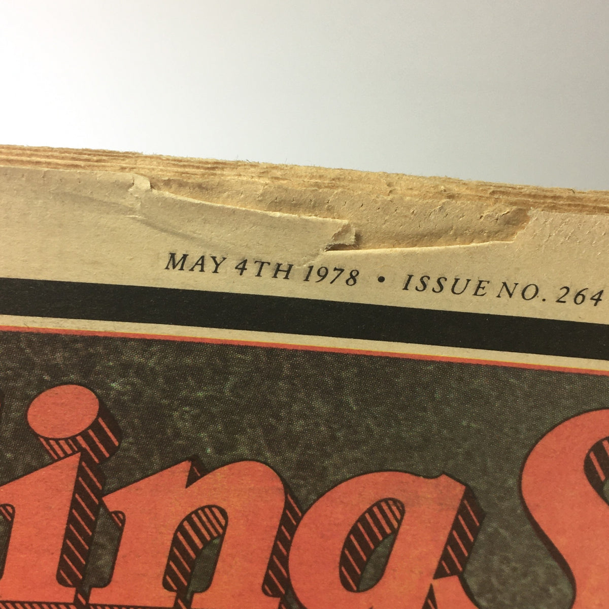 Detail of the publication date and issue number from VTG Rolling Stone Magazine May 4 1978, showcasing the top edge of the magazine.