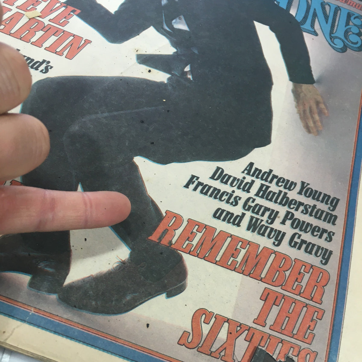 Another view of the Rolling Stone Magazine December 1, 1977 cover showcasing Steve Martin's whimsical pose and additional article mentions.