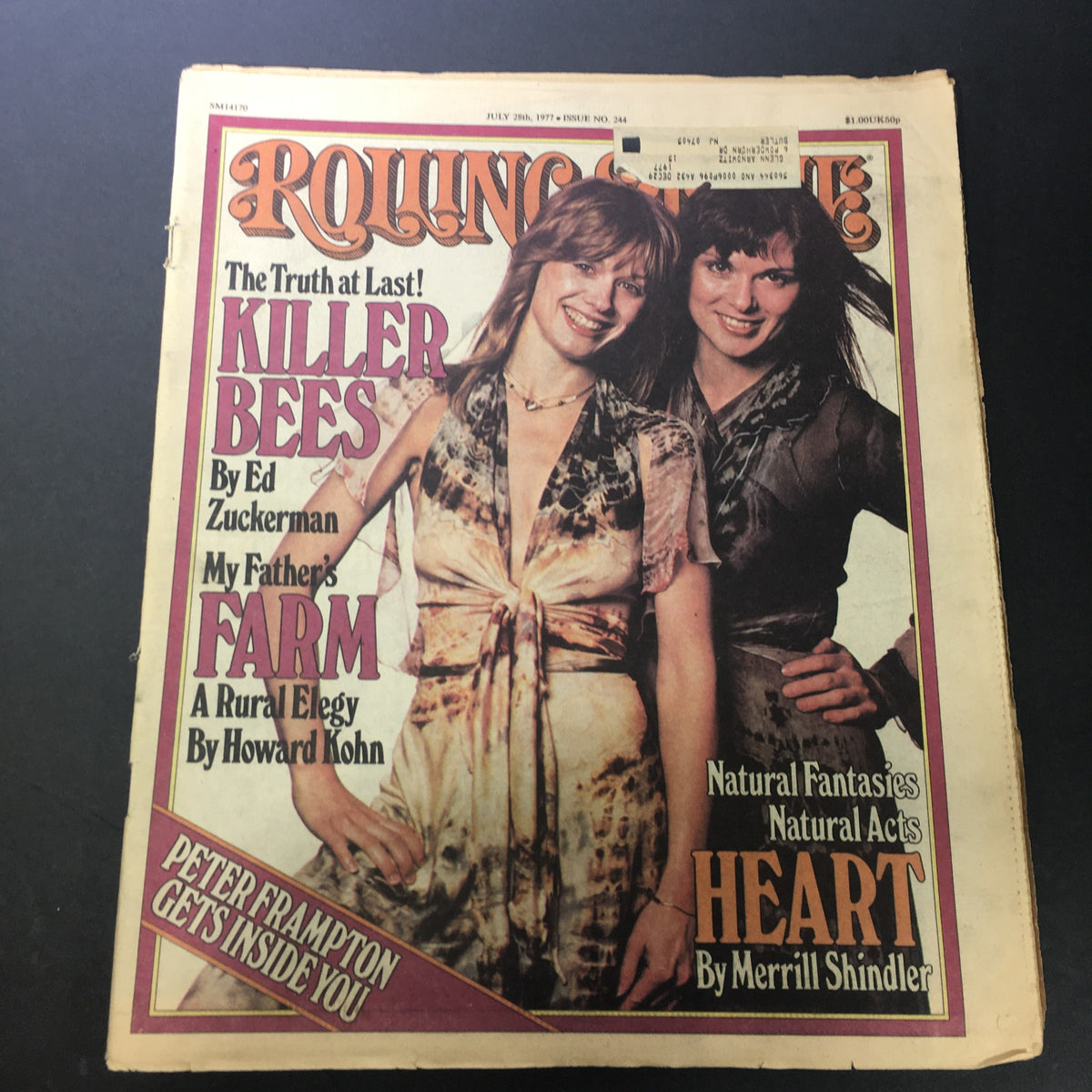 Vintage Rolling Stone Magazine cover from July 28, 1977, featuring Nancy Wilson and Ann Wilson of Heart, showcasing the rise of female artists in rock music during the late 1970s.