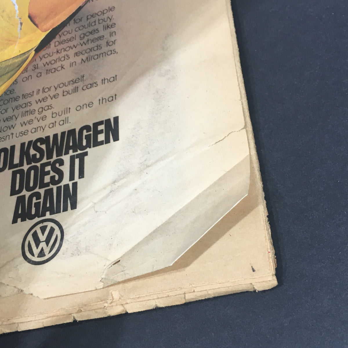 Back cover detail of the Vintage Rolling Stone magazine February 22, 1979, highlighting advertisement for Volkswagen with signs of age, reflecting its collectible nature featuring the iconic Blues Brothers.