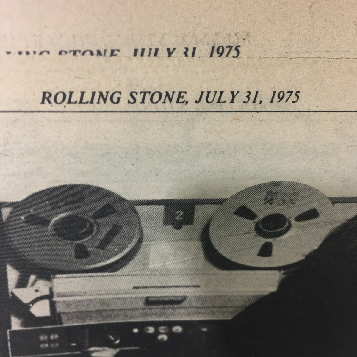 Inside page of the Vintage Rolling Stone magazine dated July 31, 1975, featuring text and images reminiscent of the 1970s music and film industry.