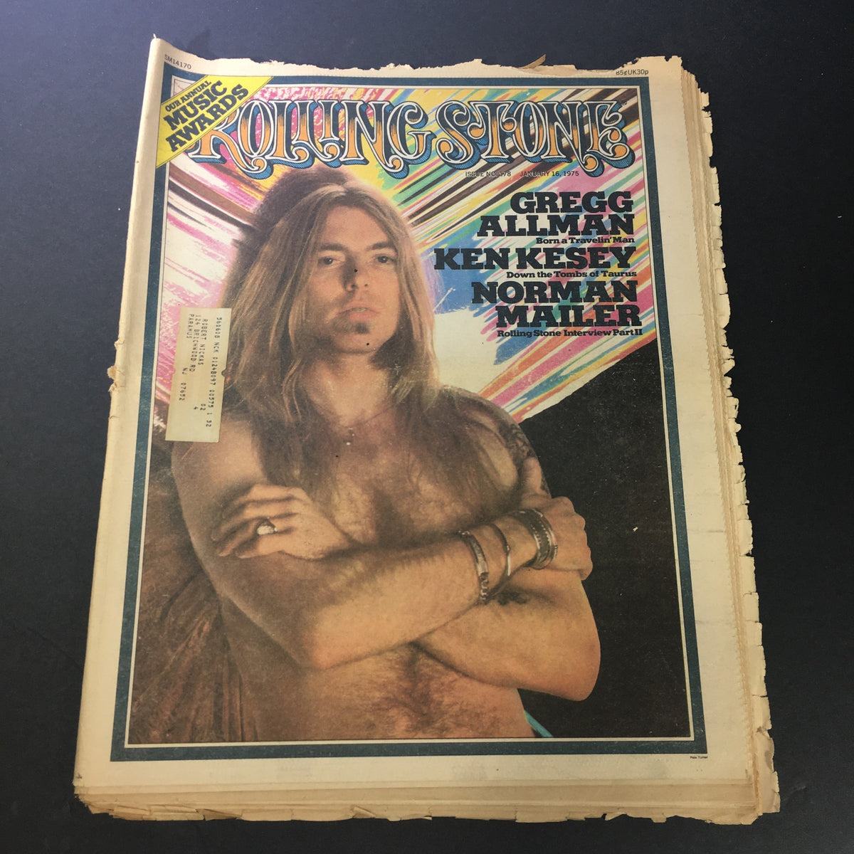 Vintage Rolling Stone Magazine January 16 1975 featuring Gregg Allman on the cover, showcasing the iconic design and cultural significance of the 1970s music scene.