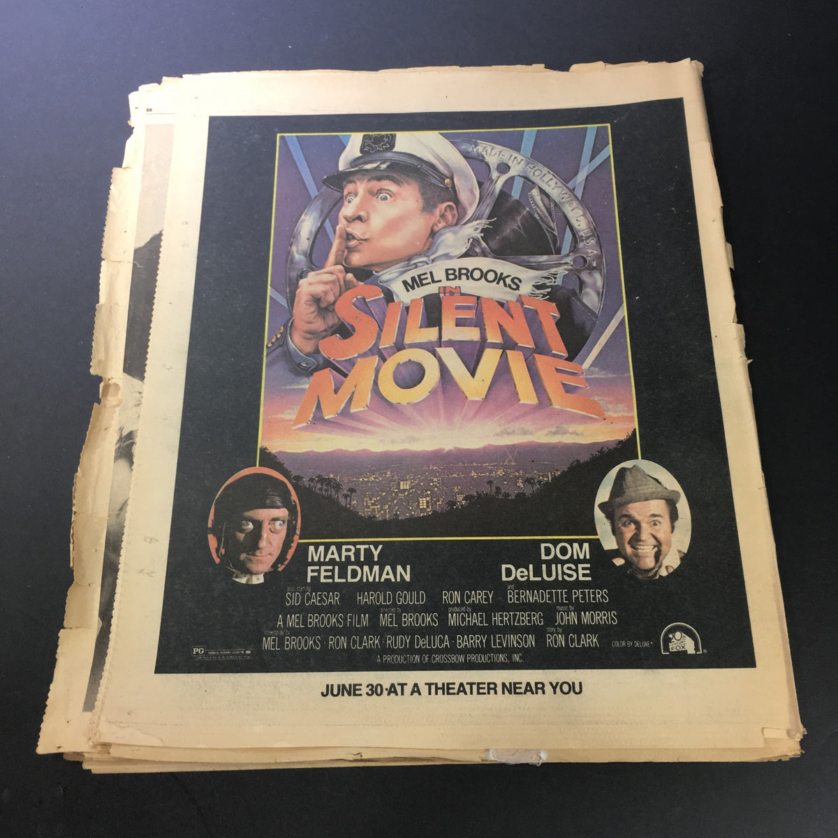 The cover of the VTG Rolling Stone Magazine July 1, 1975 showcasing the film Silent Movie, featuring Mel Brooks, displaying vintage wear.