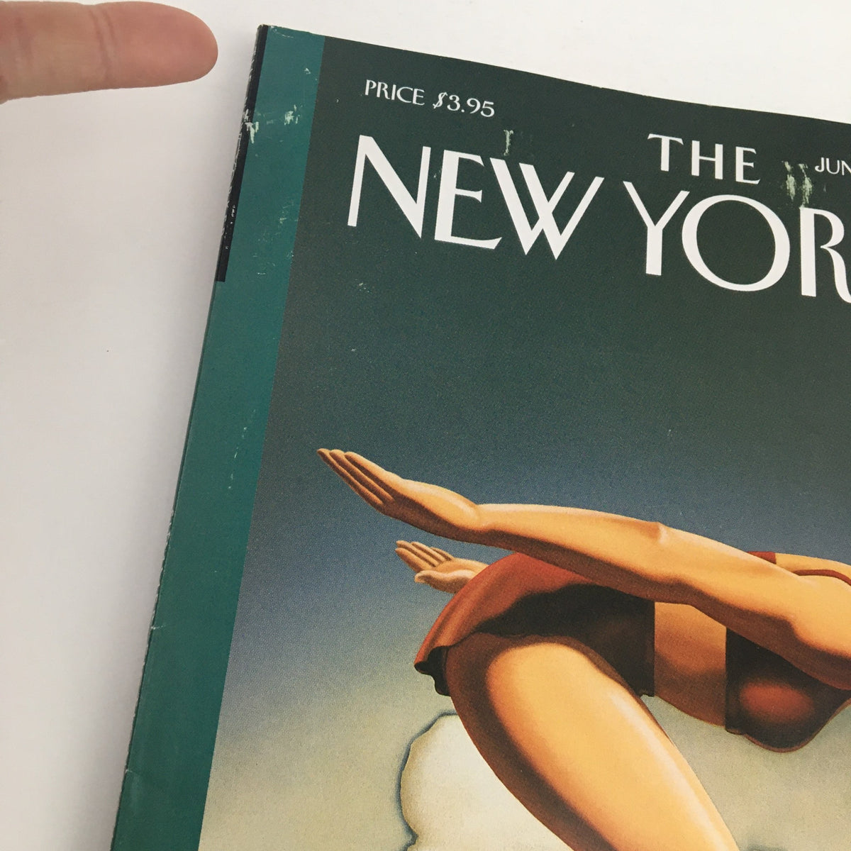 Close-up of The New Yorker June 19 2000 magazine cover showcasing the artwork by R. Kenton Nelson, highlighting the swimmer's detailed posture and the magazine's logo.