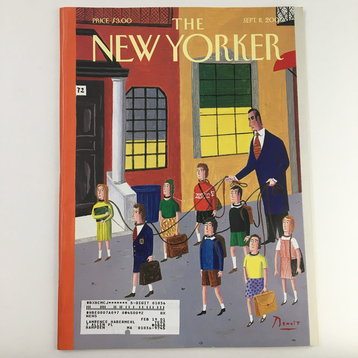 Cover art of The New Yorker September 11 2000 magazine, featuring an illustration by Benoit van Innis depicting a group of children and an adult walking in a colorful urban setting.