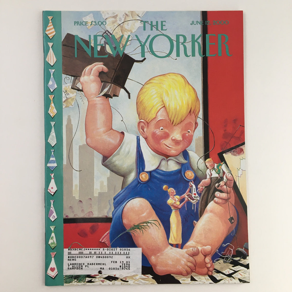 Cover of The New Yorker June 12, 2000 featuring whimsical illustration by William Joyce, showcasing a boy playing with toys against a backdrop of a cityscape.