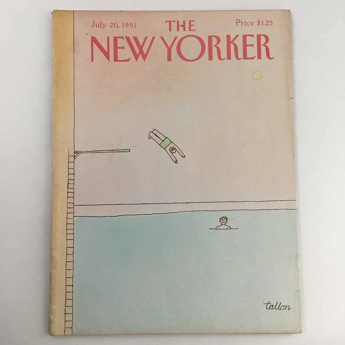 Cover of The New Yorker Magazine July 20, 1981 featuring a diving figure, illustrating a theme art cover by Robert Tallon, showcasing vintage magazine artistry.