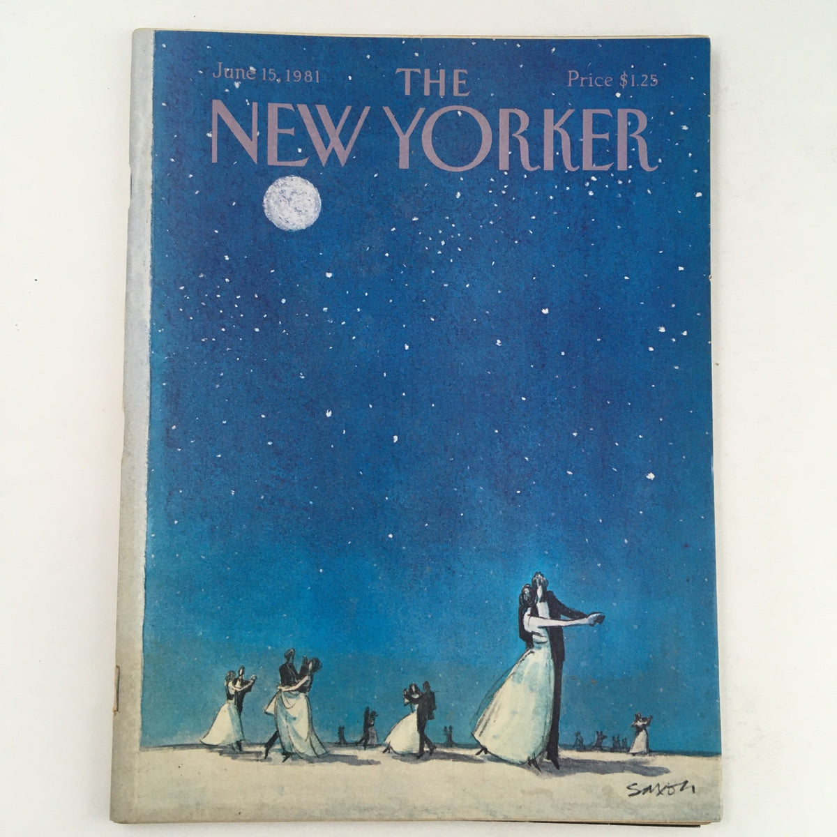 Cover of The New Yorker Magazine June 15 1981 featuring theme art by Charles Saxon, depicting figures under a starry sky with a moon.