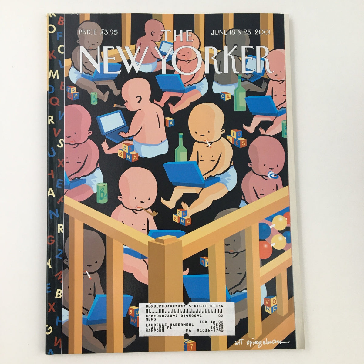 The New Yorker June 18 2001 Full Magazine Theme Cover Art by Art Spiegelman featuring playful illustrations of infants interacting with tablets and toys, capturing a whimsical yet thought-provoking theme.