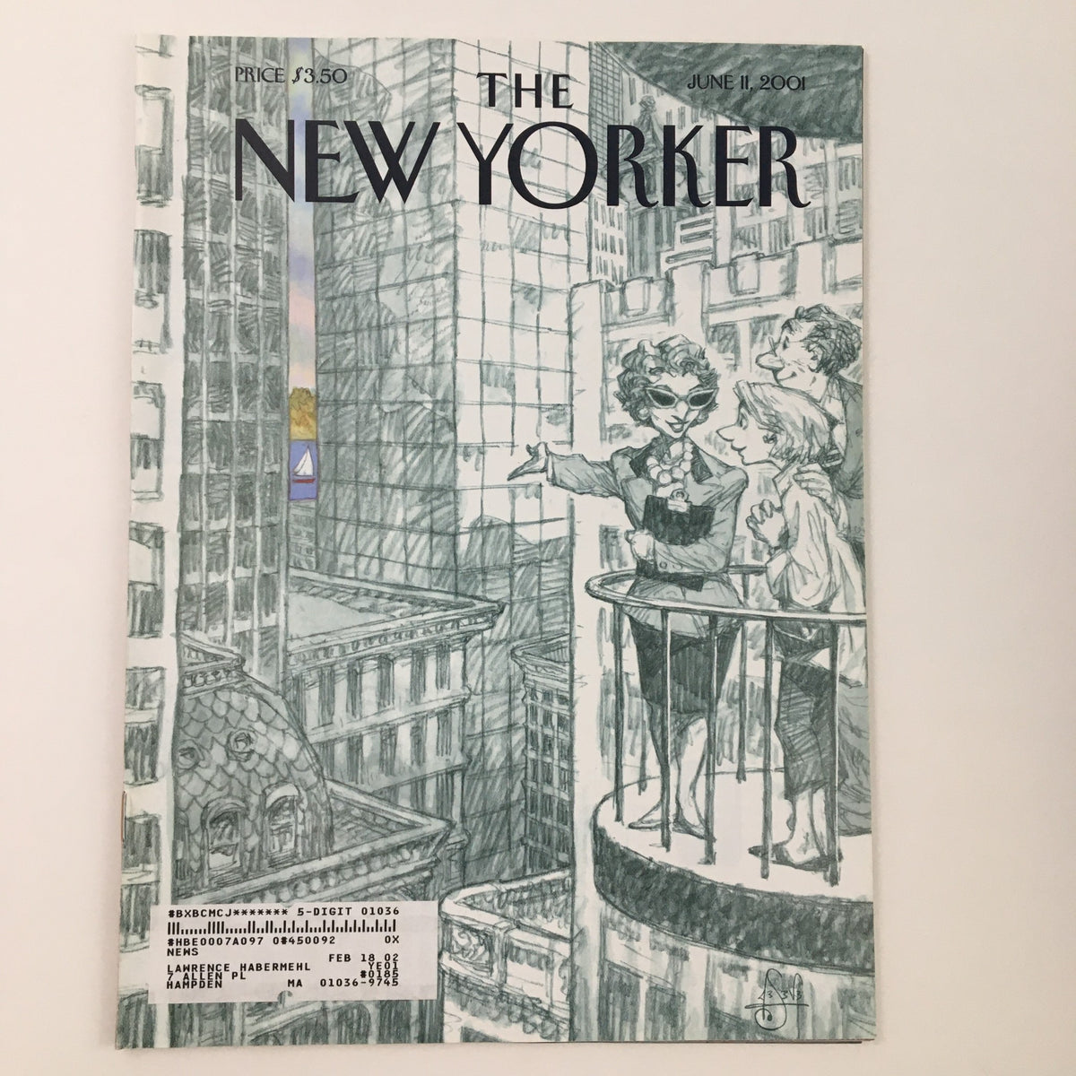 The New Yorker June 11 2001 Full Magazine Theme Cover Art by Peter de Sève featuring detailed illustrations of a cityscape with figures in an intimate setting.